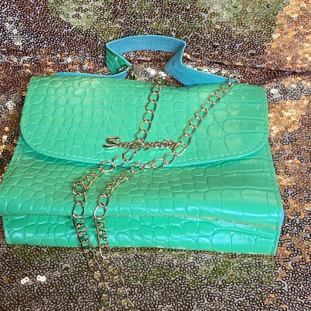 Green Alligator Printed crossbody Bag with handle